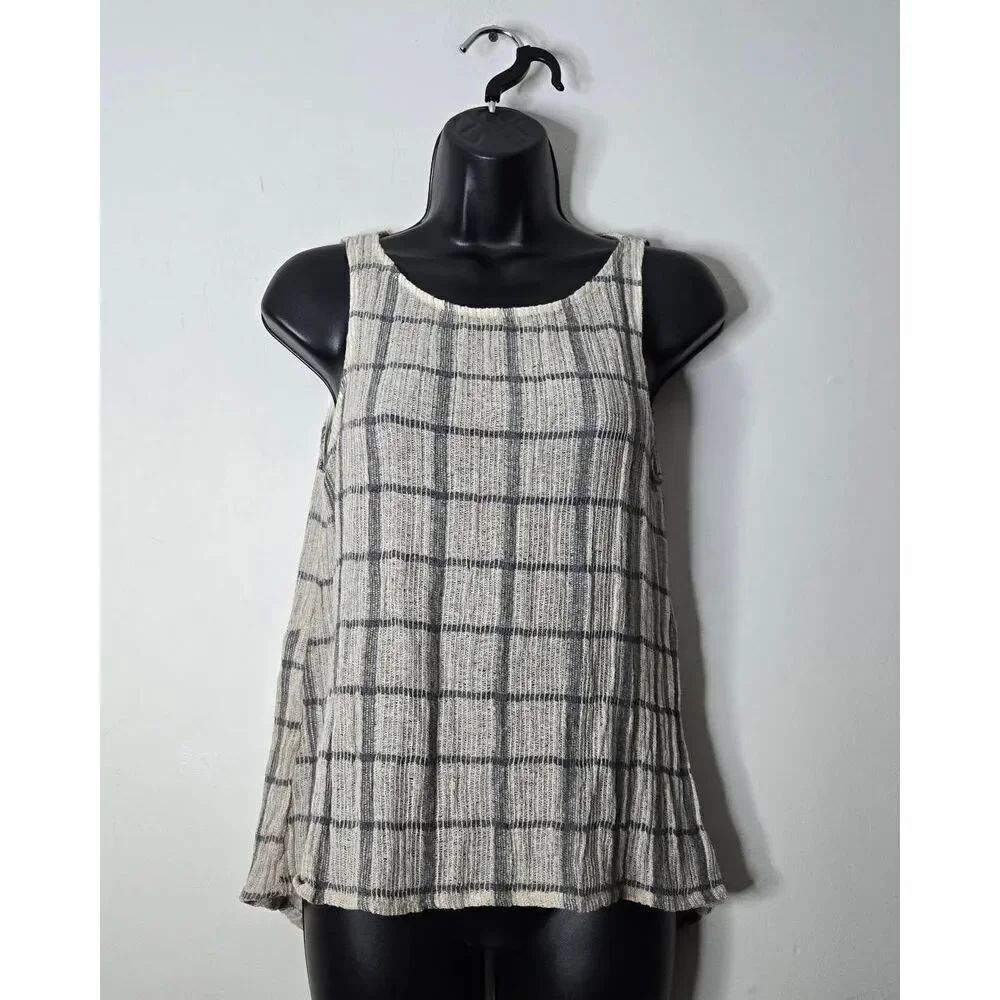Michael Stars Top Size Small Boho Plaid Sleeveless Semisheer High Low Hem